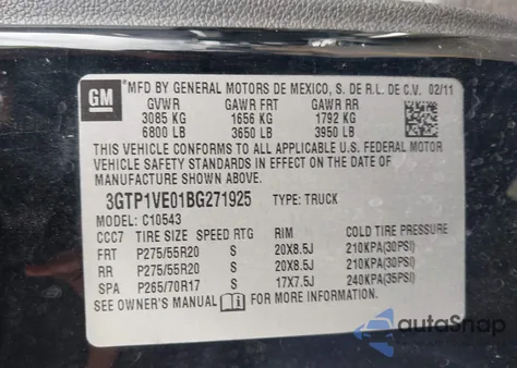 2011 GMC Sierra 1500 Sle from USA, damaged, VIN 3GTP1VE01BG271925